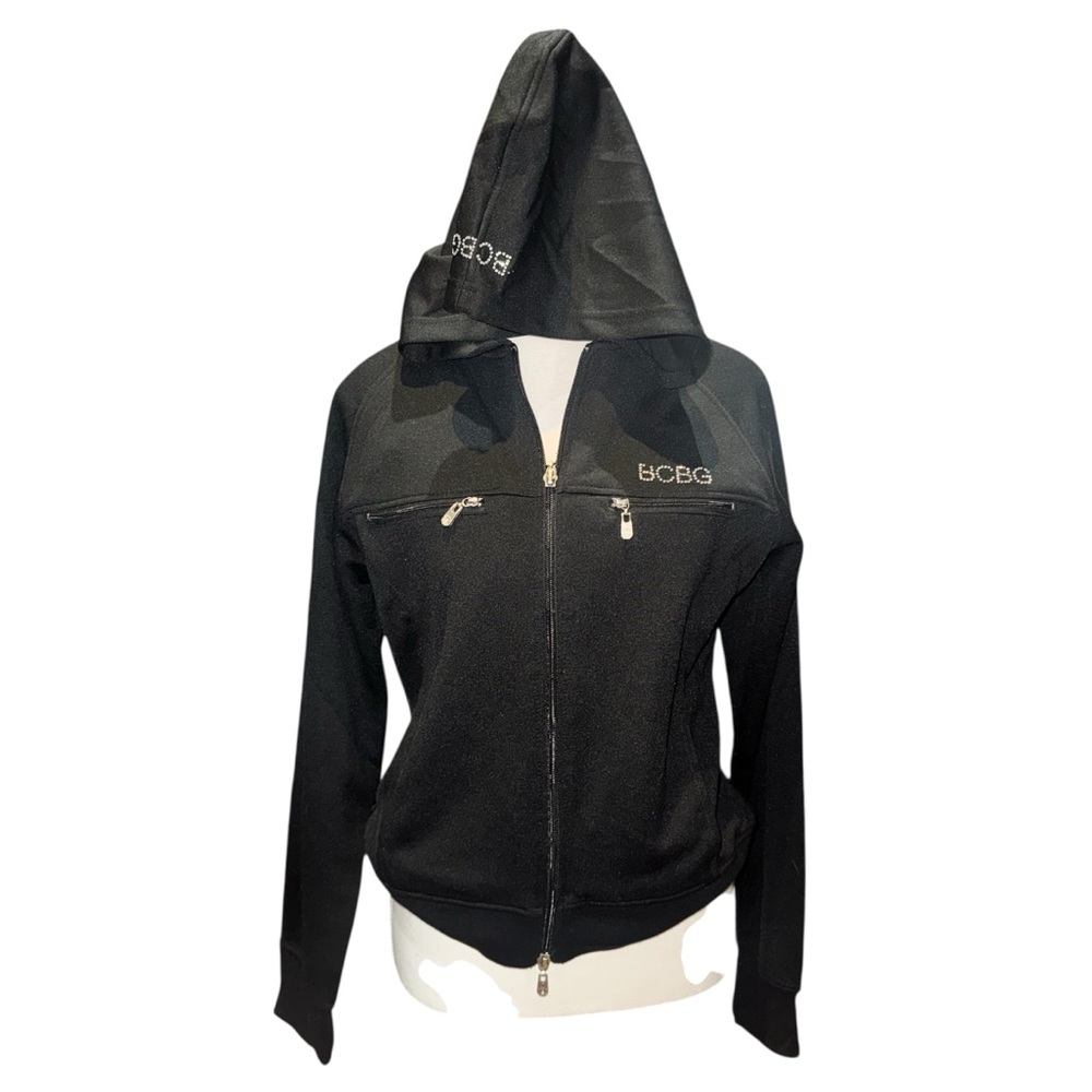 BCBG zip-up rhinestone logo hoodie
